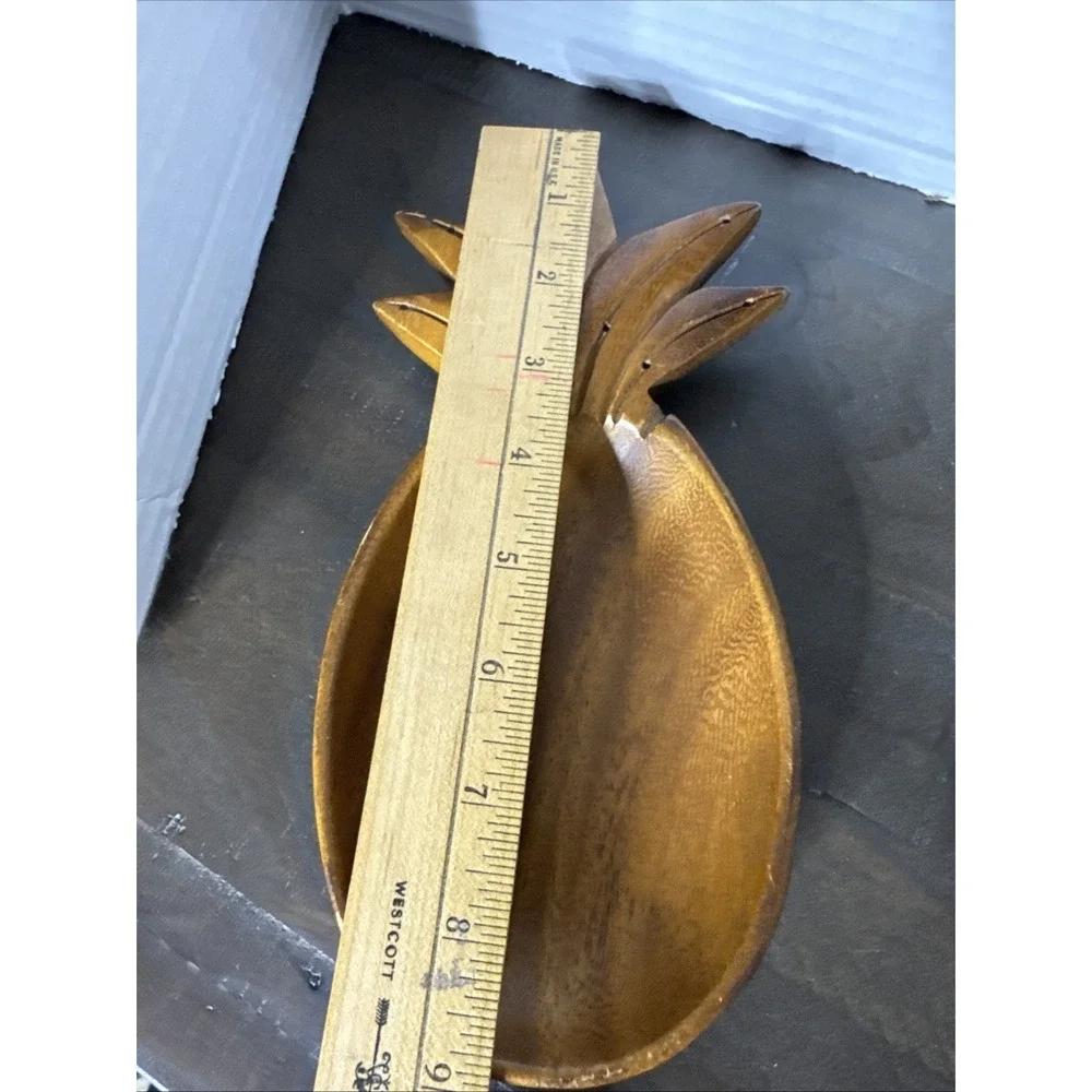 Vintage Genuine Wooden Serving Bowl Pineapple Monkey Pods Hardwood Hawaii